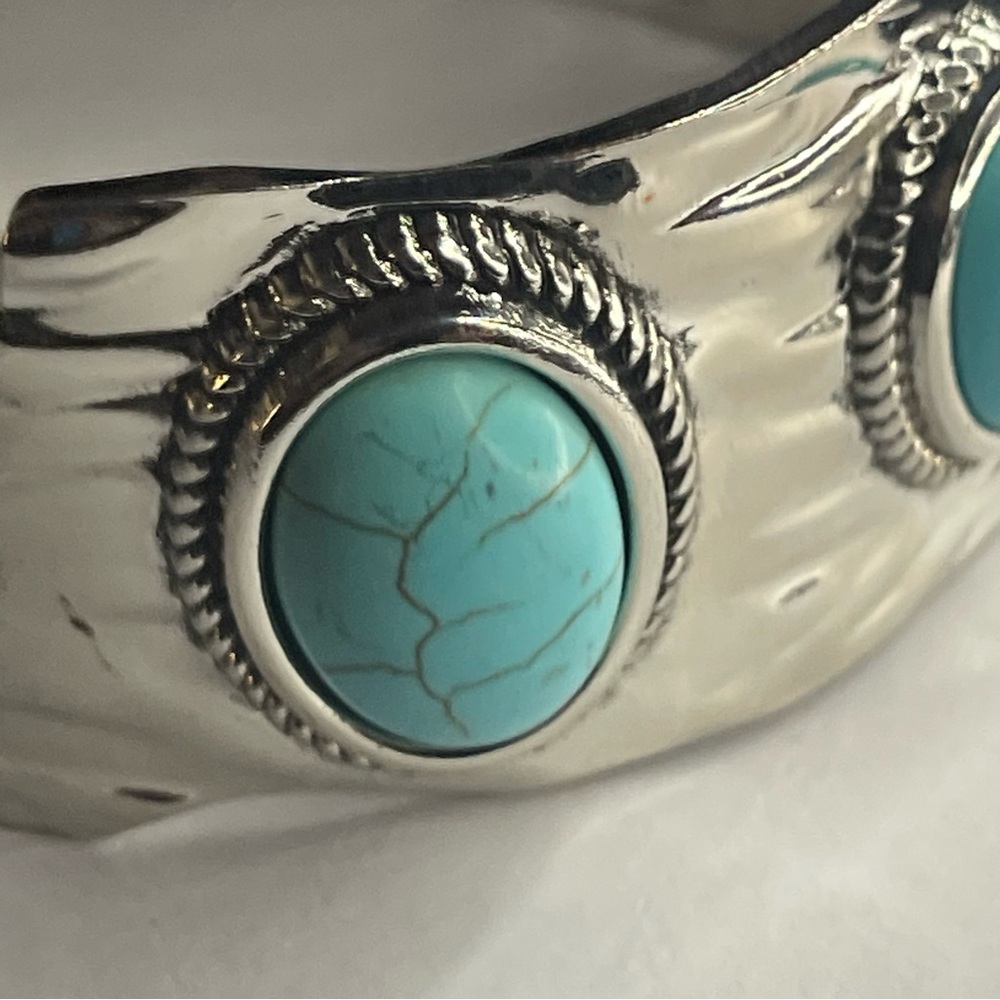New Handmade Western Sterling Silver Signed Natural Turquoise Bangle Bracelet - Picture 8 of 12